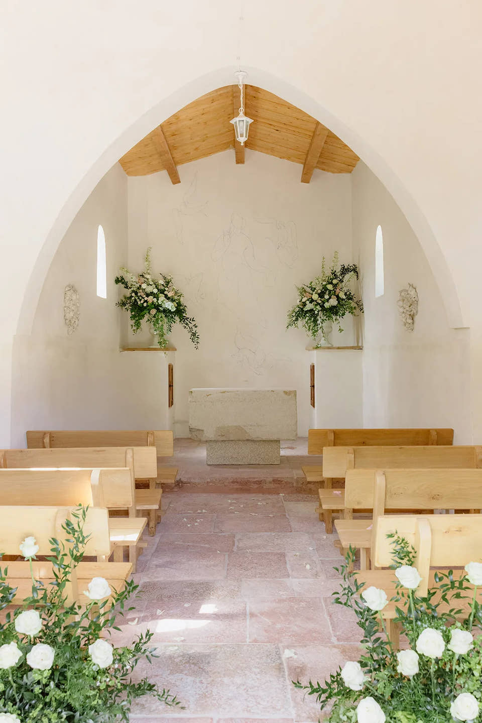 The chapel dressed for a wedding